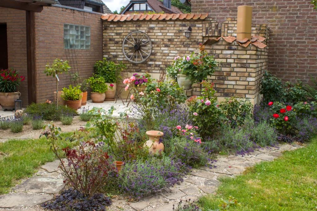 beautiful place in the garden in the mediterranean style rustical garden